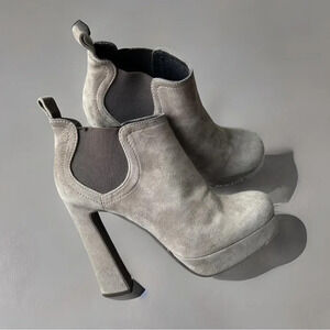Vera Gomma Taupe Suede Leather Chunky Heel Platform Slip On Ankle Boots